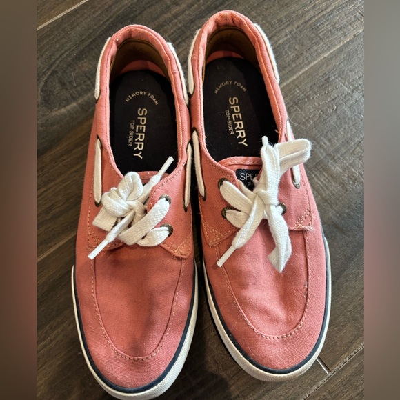 Sperry Shoes - Sperry Coral-Pink Canvas Boat Shoes with White Laces 7.5 Women’s